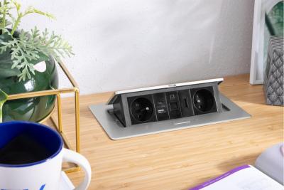 Gniazdo meblowe MULTISOFT 2x Gniazdo z uziemieniem, USB A+C, RJ45, HDMI, Kabel zasilający z wtyczką, Aluminium