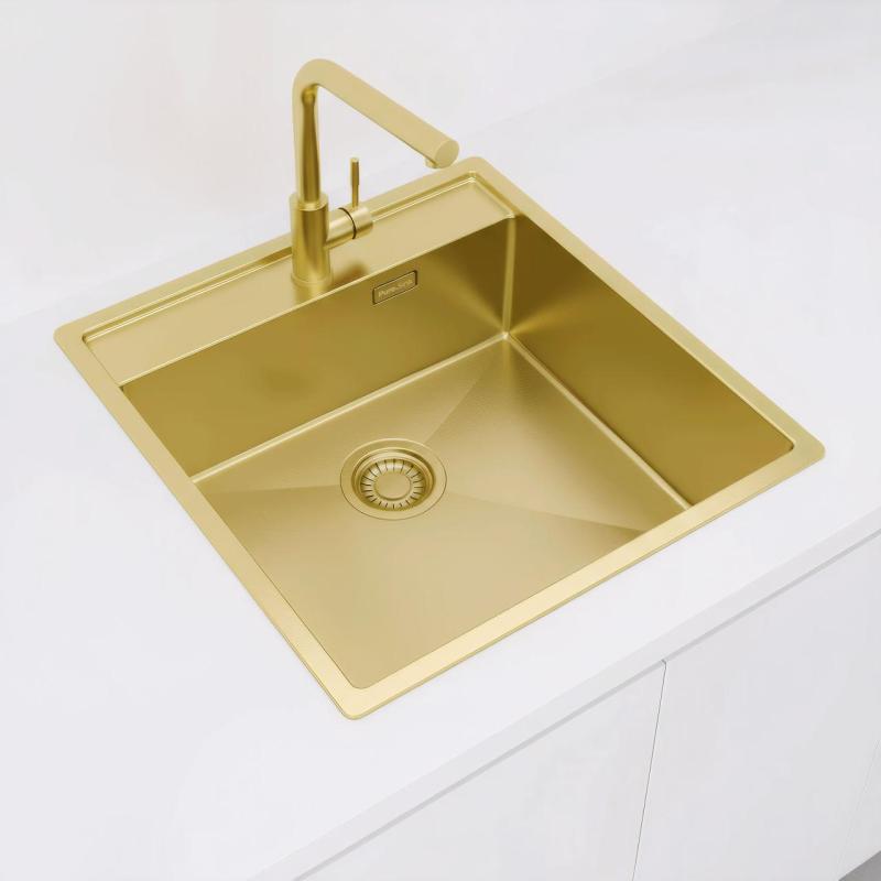 Pure.Sink Luxion Złoty zlew 51x50 cm Tapwing z otworem na baterię PLX5150T-60