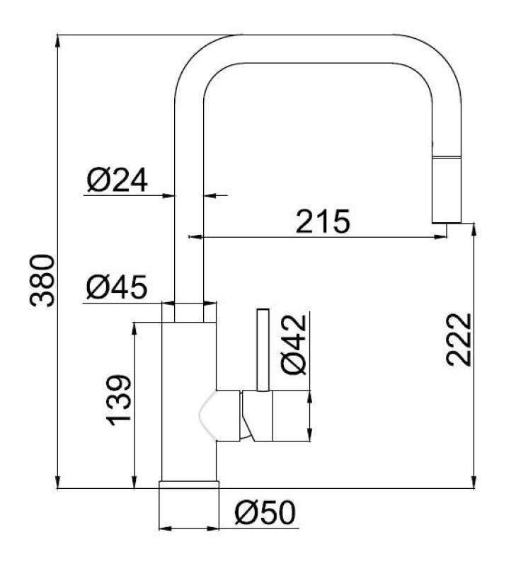 Pure.Sink Luxion bateria kuchenna z litego stali nierdzewnej, kwadratowa, z wyciąganą wylewką PLXSQUA-02