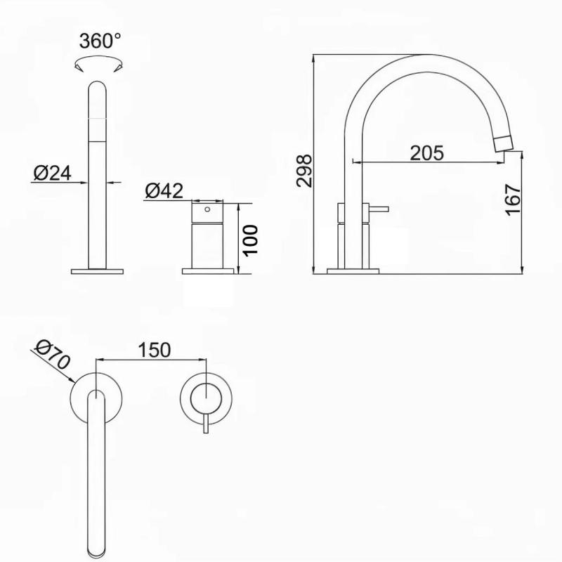 Pure.Sink Luxion 2-otworowa bateria kuchenna z litego stali nierdzewnej z okrągłą wylewką PLX2HR-02