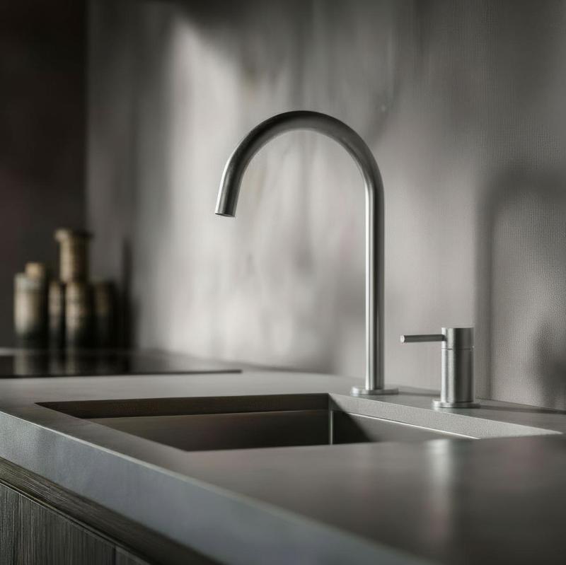 Pure.Sink Luxion 2-otworowa bateria kuchenna z litego stali nierdzewnej z okrągłą wylewką PLX2HR-02