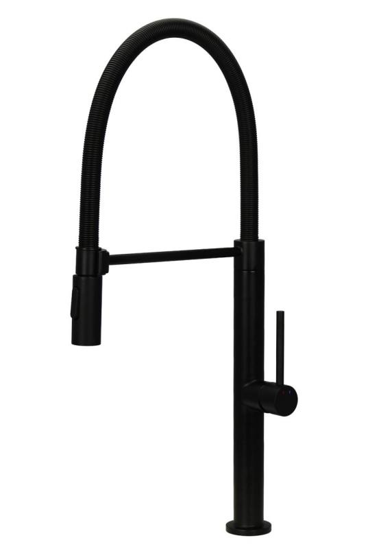 Pure.Sink Luxion Mat Czarna bateria kuchenna profi z elastyczną wylewką i 2 rodzajami strumienia PLXFLEX-10