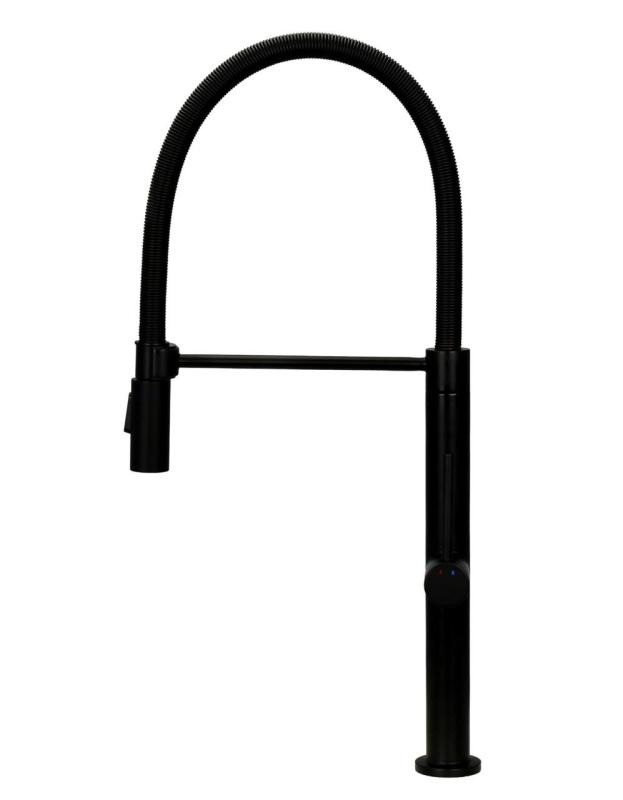 Pure.Sink Luxion Mat Czarna bateria kuchenna profi z elastyczną wylewką i 2 rodzajami strumienia PLXFLEX-10