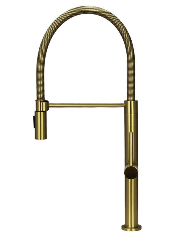 Pure.Sink Luxion Złota bateria kuchenna profi z elastycznym wylewką i 2 rodzajami strumienia PLXFLEX-60