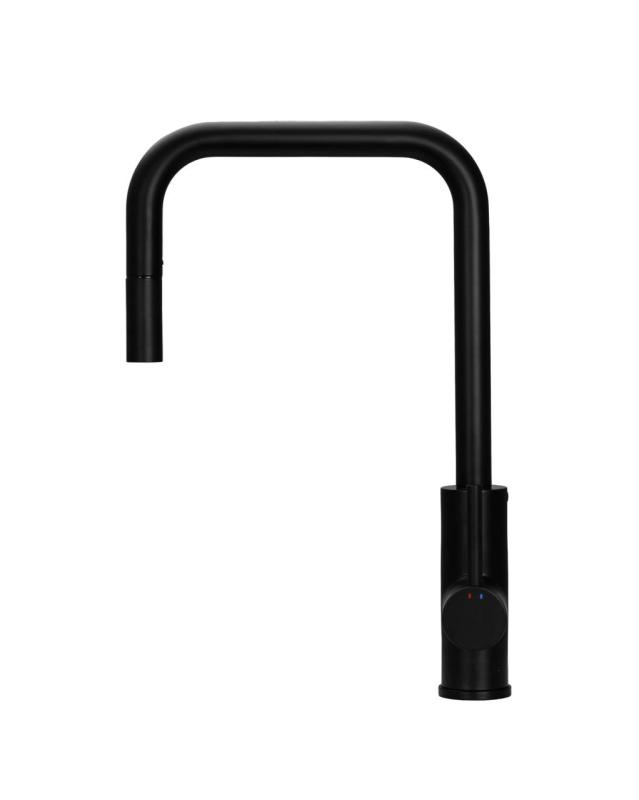 Pure.Sink Luxion Mat Czarna bateria kuchenna kwadratowa z wyciąganą wylewką PLXSQUA-10