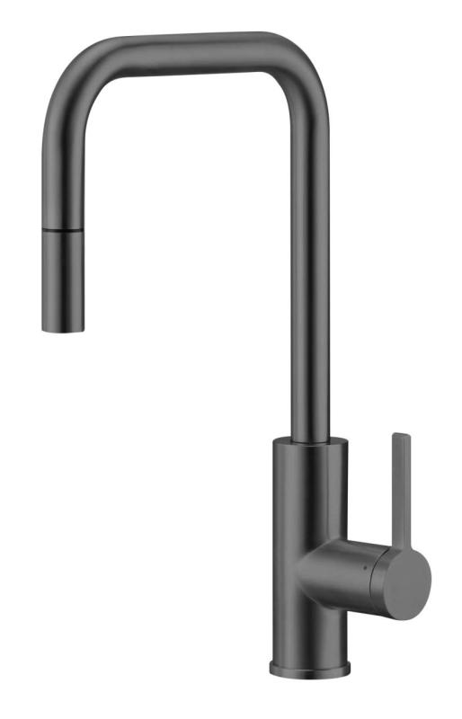 Pure.Sink Luxion Gun metal kran kuchenny kwadratowy z wyciąganą wylewką PLXSQUA-61