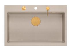 Quadri Hard Rock Beige granitowy zlew montowany na wierzchu o wymiarach 76x50cm, w zestawie z miedzianą zatyczką i akcesoriami 1208971750