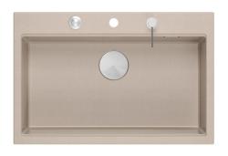 Quadri Hard Rock Beige granitowy montaż dużej zlewozmywaki 76x50cm wraz z korkiem ze stali nierdzewnej i akcesoriami 1208971751