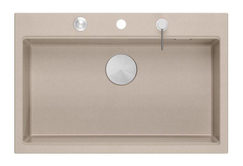 Quadri Hard Rock Beige granitowy montaż dużej zlewozmywaki 76x50cm wraz z korkiem ze stali nierdzewnej i akcesoriami 1208971751