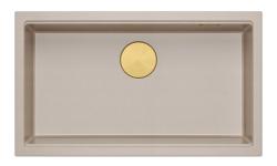 Quadri Newport II duża i głęboka zlew granitowa, montaż górny i dolny, beżowy kolor zlewu 76x45cm z złotą zatyczką 1208971759