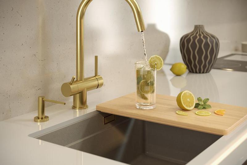 Quadri Newport II granitowy zlew podbudowany w kolorze beżowym 560x450mm z miedzianą wtyczką i korkiem odpływowym 1208971764