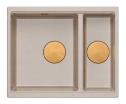 Quadri Newport II beżowy 1,5 zlew z granitu montowany od góry i od dołu zlew 555x460mm z miedzianą wtyczką 1208971767