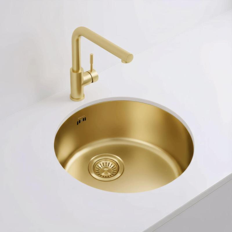 Pure.Sink Rondo Złoty Okrągły Zlew do montażu równego, podtynkowego i nadbudowy 38 cm PRN38-60