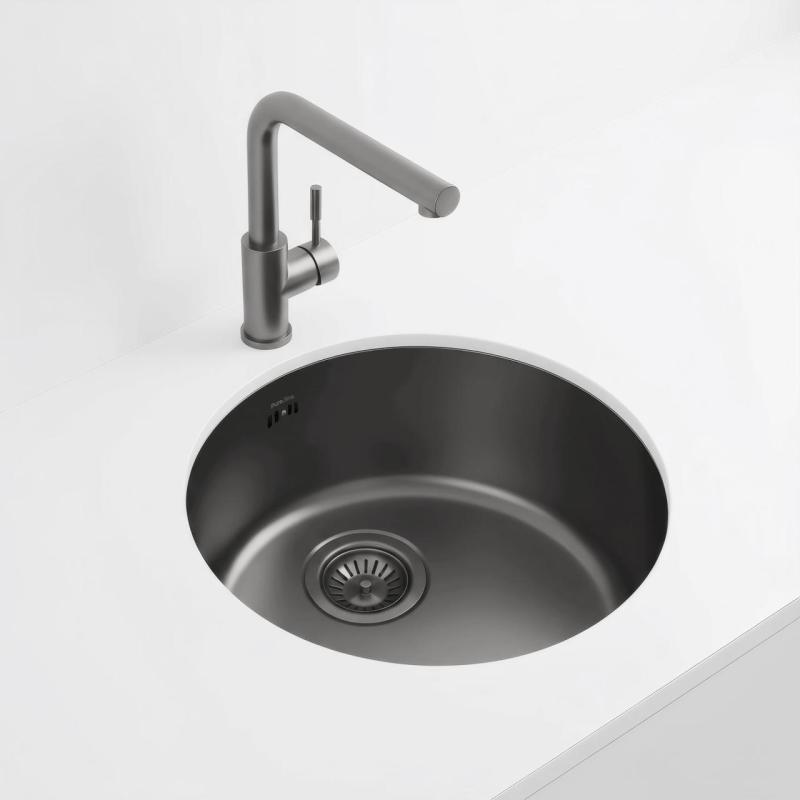 Pure.Sink Rondo Gun metal Okrągły zlew do montażu płaskiego, podtynkowego i nadblatowego 38 cm PRN38-61