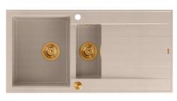 Quadri Luton pearl beige granitowy zlewozmywak nakładany 1,5 komory z ociekaczem odwracalny 100x50cm z miedzianą wtyczką 1208971792