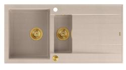 Quadri Luton pearl beige granitowy zlew nawierzchniowy 1,5 z ociekaczem, odwracalny 100x50cm ze złotym korkiem 1208971793