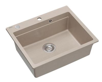 Quadri Durham Pearl Beige granitowy zlew montowany od góry 595x500 z dozownikiem do mydła, deską do krojenia, wkładem do zlewu i matą do rolowania 1208971814