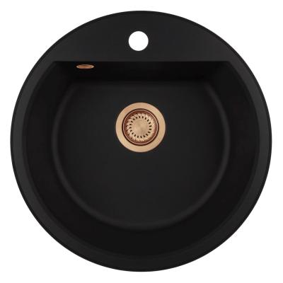 GraniteMy Bremen okrągły granitowy zlew 43 cm, czarny, do montażu na wierzchu i od spodu, z otworem na kran i automatyczną miedzianą zatyczką 1208971838