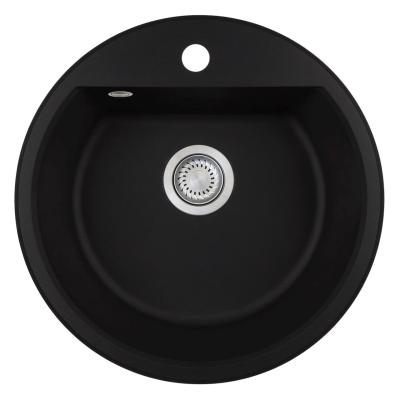 GraniteMy Bremen okrągły granitowy zlew 43 cm czarny, do zabudowy górnej i dolnej, z otworem na kran i automatyczną stalową zatyczką 1208971840