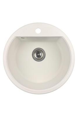 GraniteMy Bremen okrągły zlew granitowy 43 cm biały, do montażu górnego i dolnego, z otworem na baterię i automatyczną stalową zatyczką 1208971845