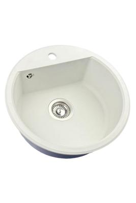 GraniteMy Bremen okrągły zlew granitowy 43 cm biały, do montażu górnego i dolnego, z otworem na baterię i automatyczną stalową zatyczką 1208971845
