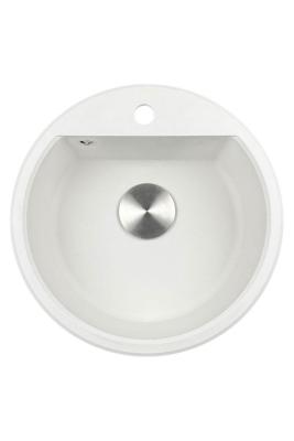 GraniteMy Bremen okrągły zlew granitowy 43 cm biały, do montażu górnego i dolnego, z otworem na baterię i automatyczną stalową zatyczką 1208971845