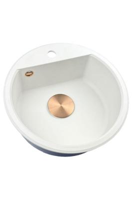 GraniteMy Bremen okrągły granitowy zlew 43 cm biały, do montażu na wierzchu i na spodzie, z otworem na kran i automatycznym korkiem miedzianym 1208971847