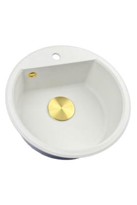 GraniteMy Bremen okrągły granitowy zlew 43 cm biały, do montażu na wierzchu i na dole, z otworem na kran i automatyczną złotą zatyczką 1208971848