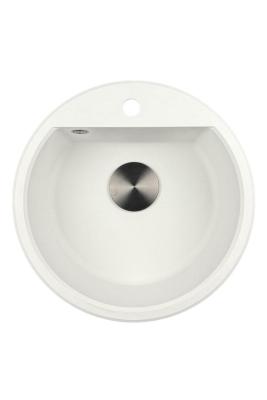 GraniteMy Bremen okrągły granitowy zlew o średnicy 43 cm, biały, do montażu na wierzchu i od spodu, z otworem na kran i automatycznym korkiem w kolorze metalu brązowego 1208971849