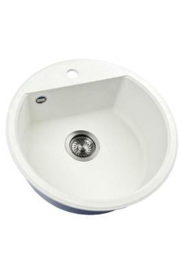 GraniteMy Bremen okrągły granitowy zlew o średnicy 43 cm, biały, do montażu na wierzchu i od spodu, z otworem na kran i automatycznym korkiem w kolorze metalu brązowego 1208971849