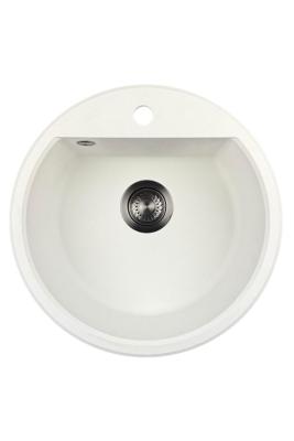 GraniteMy Bremen okrągły granitowy zlew o średnicy 43 cm, biały, do montażu na wierzchu i od spodu, z otworem na kran i automatycznym korkiem w kolorze metalu brązowego 1208971849