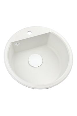 GraniteMy Bremen okrągły granitowy zlew 43 cm biały, do montażu na wierzchu i na dole, z otworem na kran i automatyczną białą wtyczką 1208971850