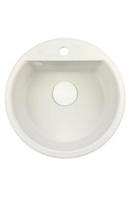 GraniteMy Bremen okrągły granitowy zlew 43 cm biały, do montażu na wierzchu i na dole, z otworem na kran i automatyczną białą wtyczką 1208971850