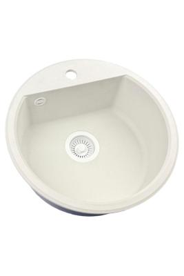 GraniteMy Bremen okrągły granitowy zlew 43 cm biały, do montażu na wierzchu i na dole, z otworem na kran i automatyczną białą wtyczką 1208971850