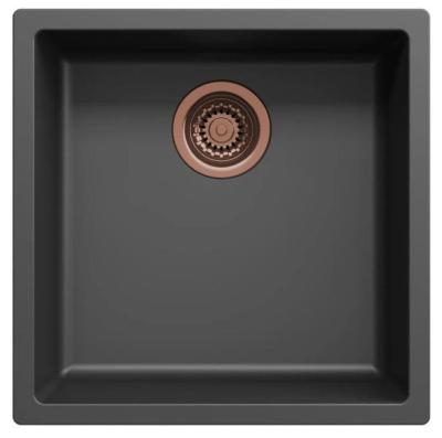 Ausmann Fibre czarny zlew 40x40cm do montażu pod, na i równo z blatem z automatyczną miedzianą zatyczką 1208971852
