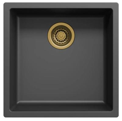 Ausmann Fibre czarny zlew 40x40cm podbudowa, nadbudowa i montaż równoległy z automatyczną złotą wtyczką 1208971853