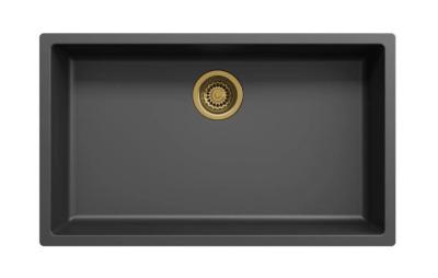 Ausmann Fibre czarny duży zlew 70x40cm do zabudowy dolnej, górnej i płaskiej z automatyczną złotą wtyczką 1208971864