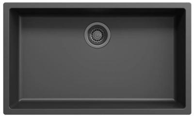 Ausmann Fibre czarna duża zlew 70x40cm do montażu podblatowego, nakładanego i płaskiego z automatyczną metalową zatyczką w kolorze gun metal 1208971865