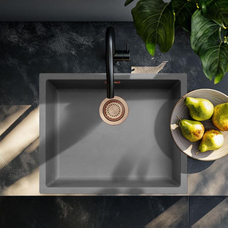 Ausmann Fibre betonowy szary zlew 50x40cm podbudowa, zabudowa i montaż płaski z miedzianą wtyczką 1208971884