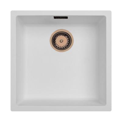 Ausmann Fibre biały zlew 40x40cm podblatowy, nablatowy i równy z automatyczną miedzianą zatyczką 1208971893