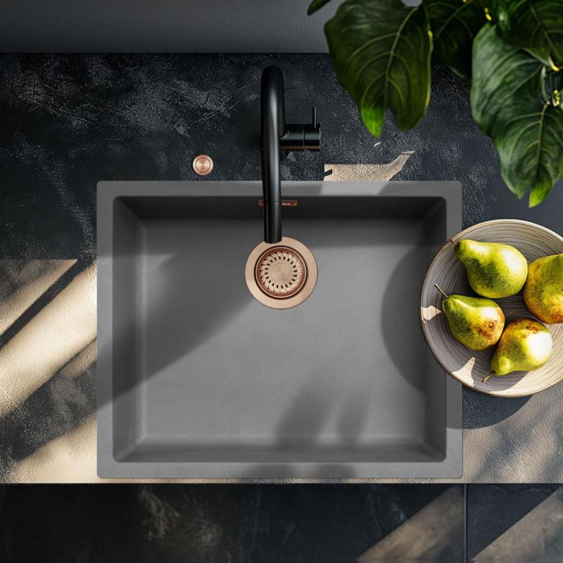 Ausmann Fibre betonowy szary zlew 50x40cm podbudowa, zabudowa i montaż płaski z automatycznym miedzianym korkiem 1208971917