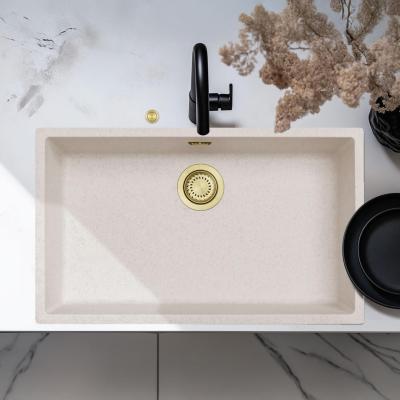 Ausmann Fibre piasek biały duży zlew 70x40cm podbudowa, zabudowa i montaż płaski z automatyczną złotą wtyczką 1208971938