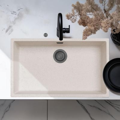 Ausmann Fibre piasek biały duży zlewozmywak 70x40cm do montażu podtynkowego, nablatowego i równego z automatyczną zatyczką w kolorze ciemnej stali 1208971939