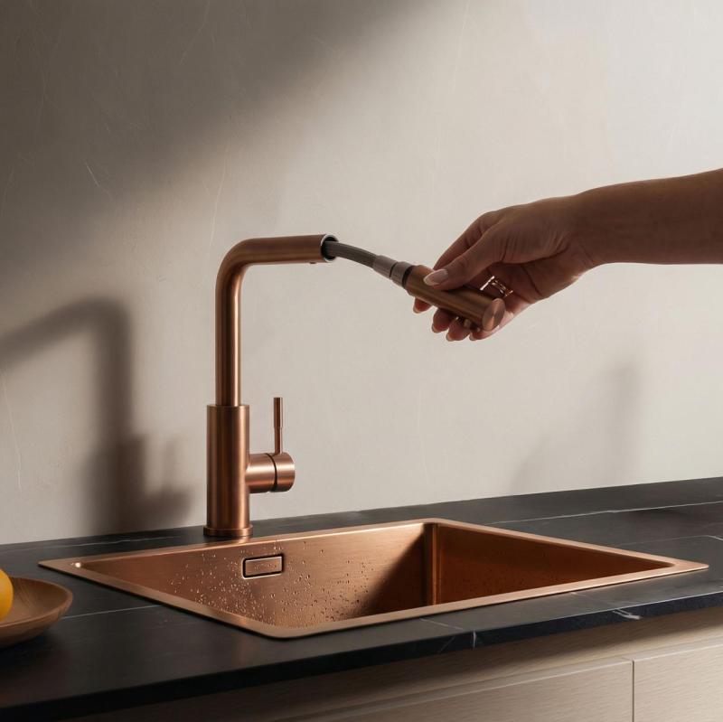 Pure.Sink Elite Steel Spark-S kran kuchenny PVD miedź z wysuwaną wylewką PS8041-62