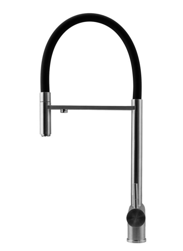 Pure.Sink Elite Steel Flex 3-drożny stalowy kran kuchenny z elastycznym wylewem i filtrowaną wodą PS8110-02