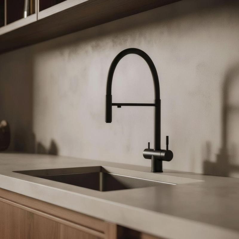 Pure.Sink Elite Steel Flex 3-droga Mat czarny kran kuchenny z elastycznym wylewem i filtrowaną wodą PS8110-10