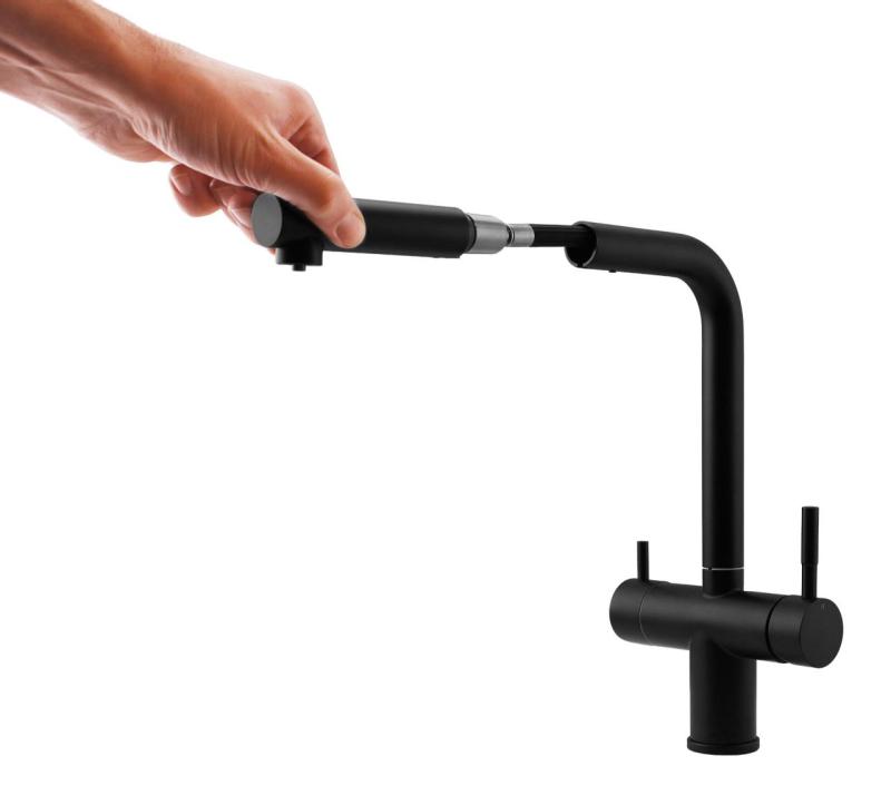 Pure.Sink Elite Steel Clear-S Mat czarny 3-drożny Kran kuchenny z Wyciąganą Wylewką i Filtrowaną Wodą PS8120-10