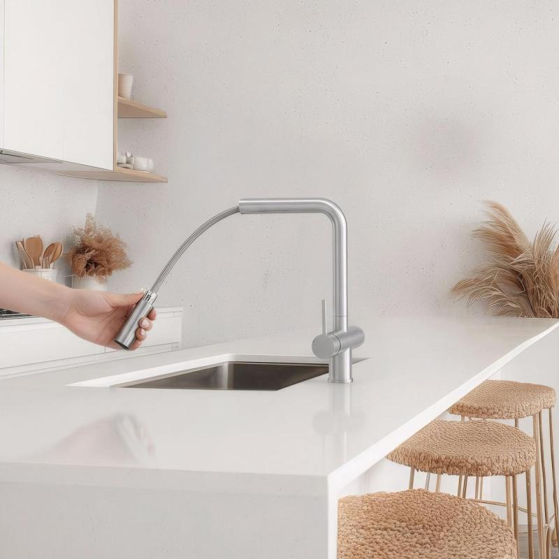 Pure.Sink Elite Steel Clear-S PVD szczotkowane złoto 3-drożny kran kuchenny z wysuwaną wylewką i filtrowaną wodą PS8120-60