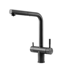 Pure.Sink Elite Steel Clear-S PVD Gun Metal 3-drożny kran kuchenny z wysuwaną wylewką i filtrowaną wodą PS8120-61