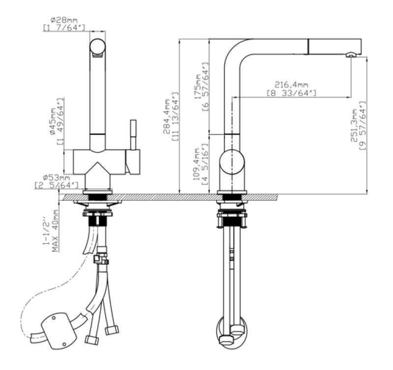 Pure.Sink Elite Steel Pulse-S kran kuchenny PVD z metalu pistoletowego z wysuwaną wylewką i trybem natrysku PS8500-61